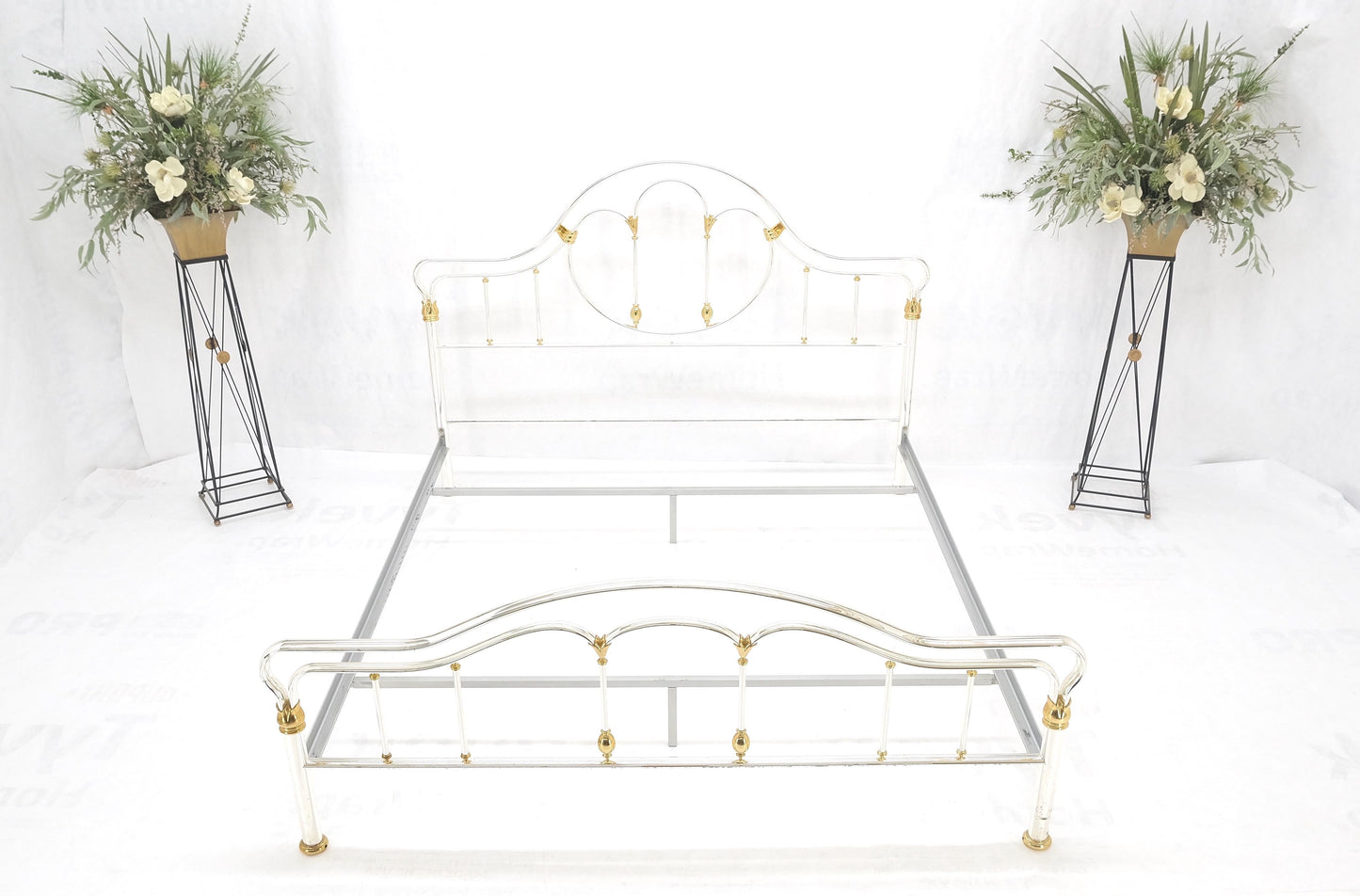 EstablishedLines Brass & Silver Plated King Size Hollywood Regency Bed Frame Rails Mid Century