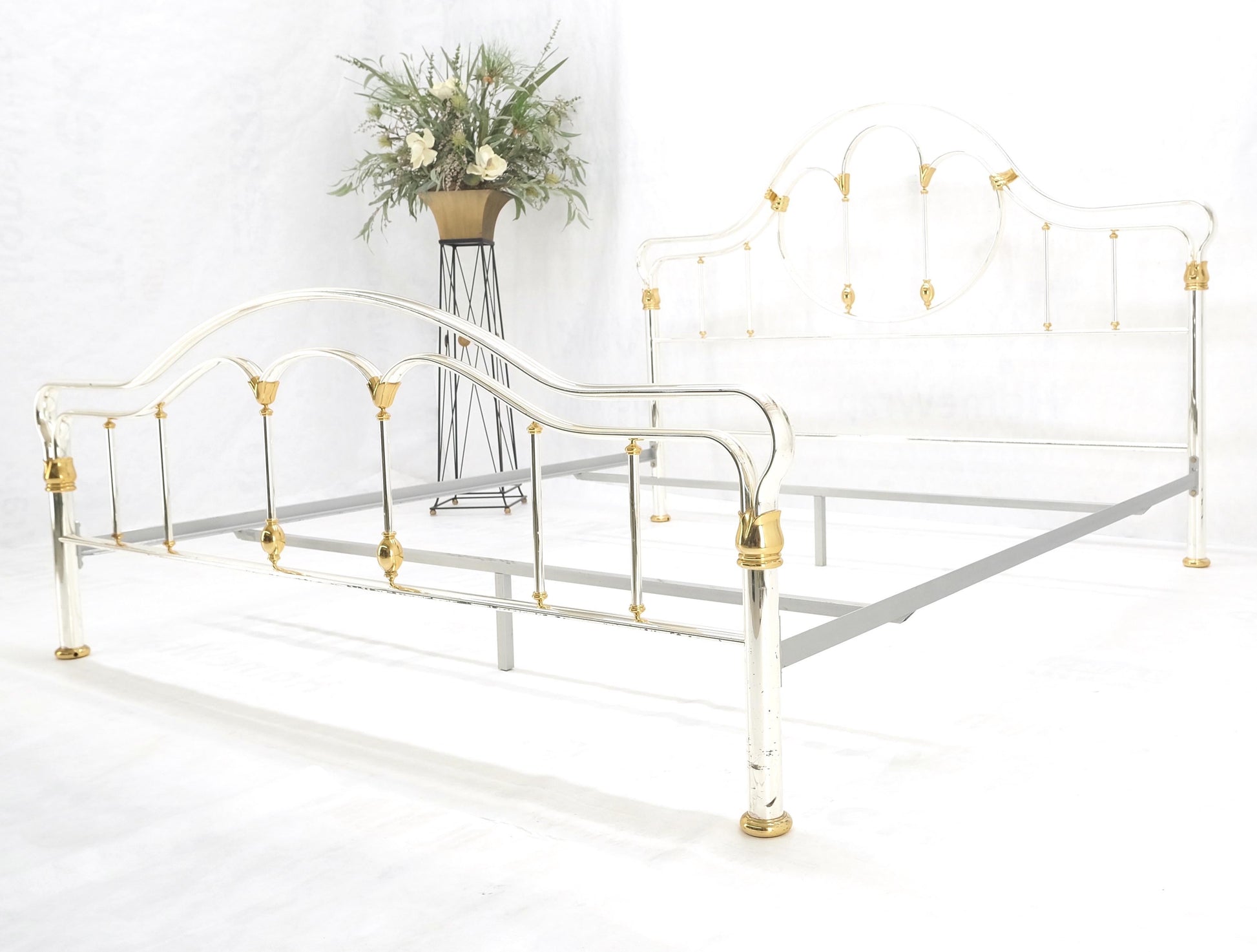 EstablishedLines Brass & Silver Plated King Size Hollywood Regency Bed Frame Rails Mid Century
