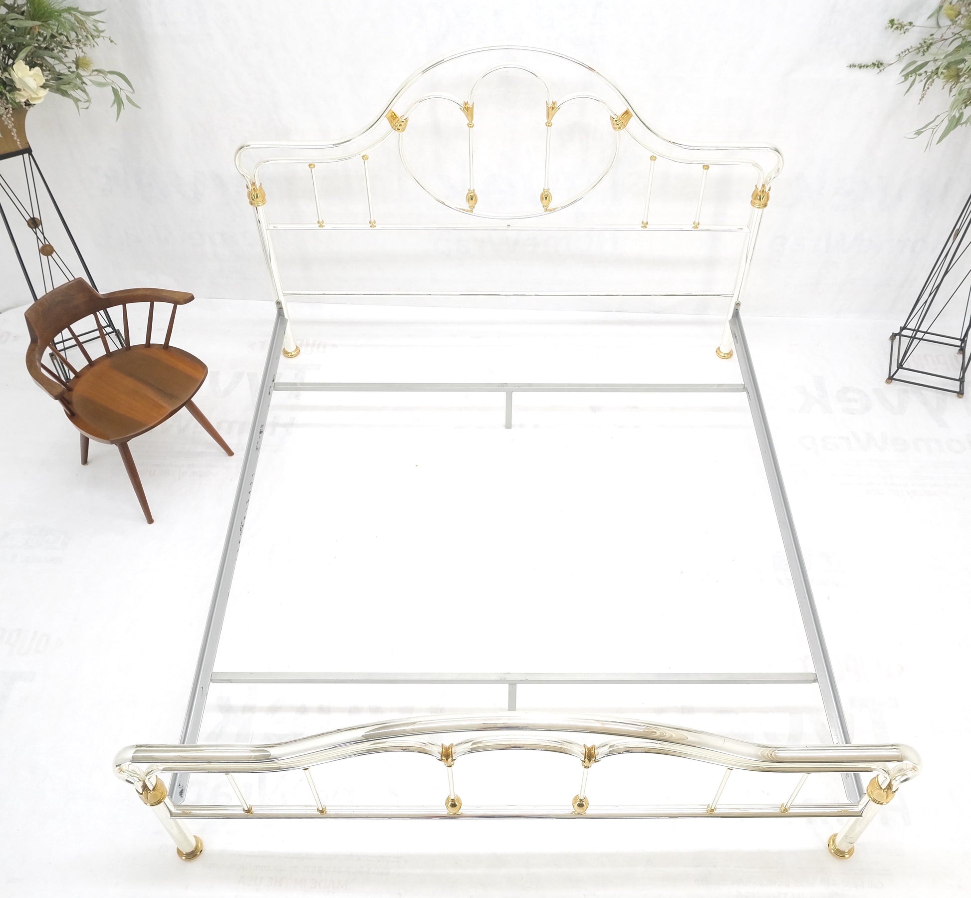 EstablishedLines Brass & Silver Plated King Size Hollywood Regency Bed Frame Rails Mid Century