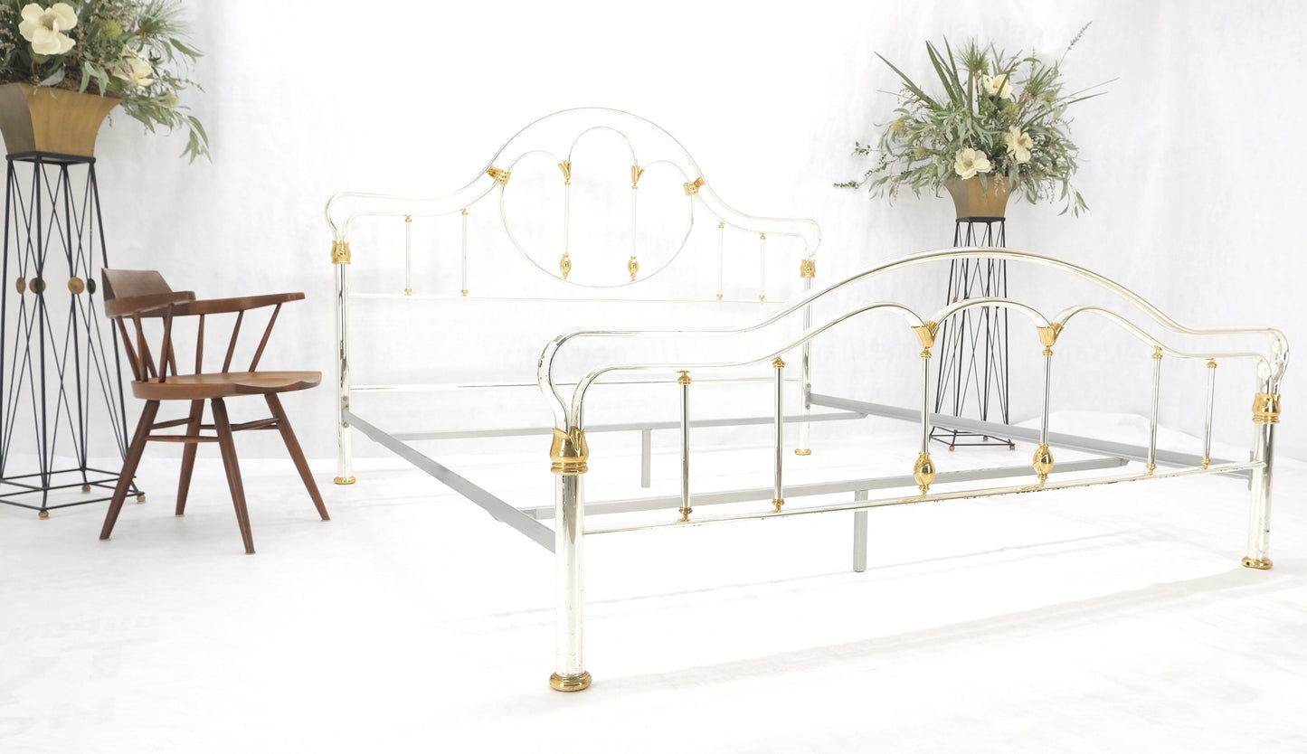 EstablishedLines Brass & Silver Plated King Size Hollywood Regency Bed Frame Rails Mid Century