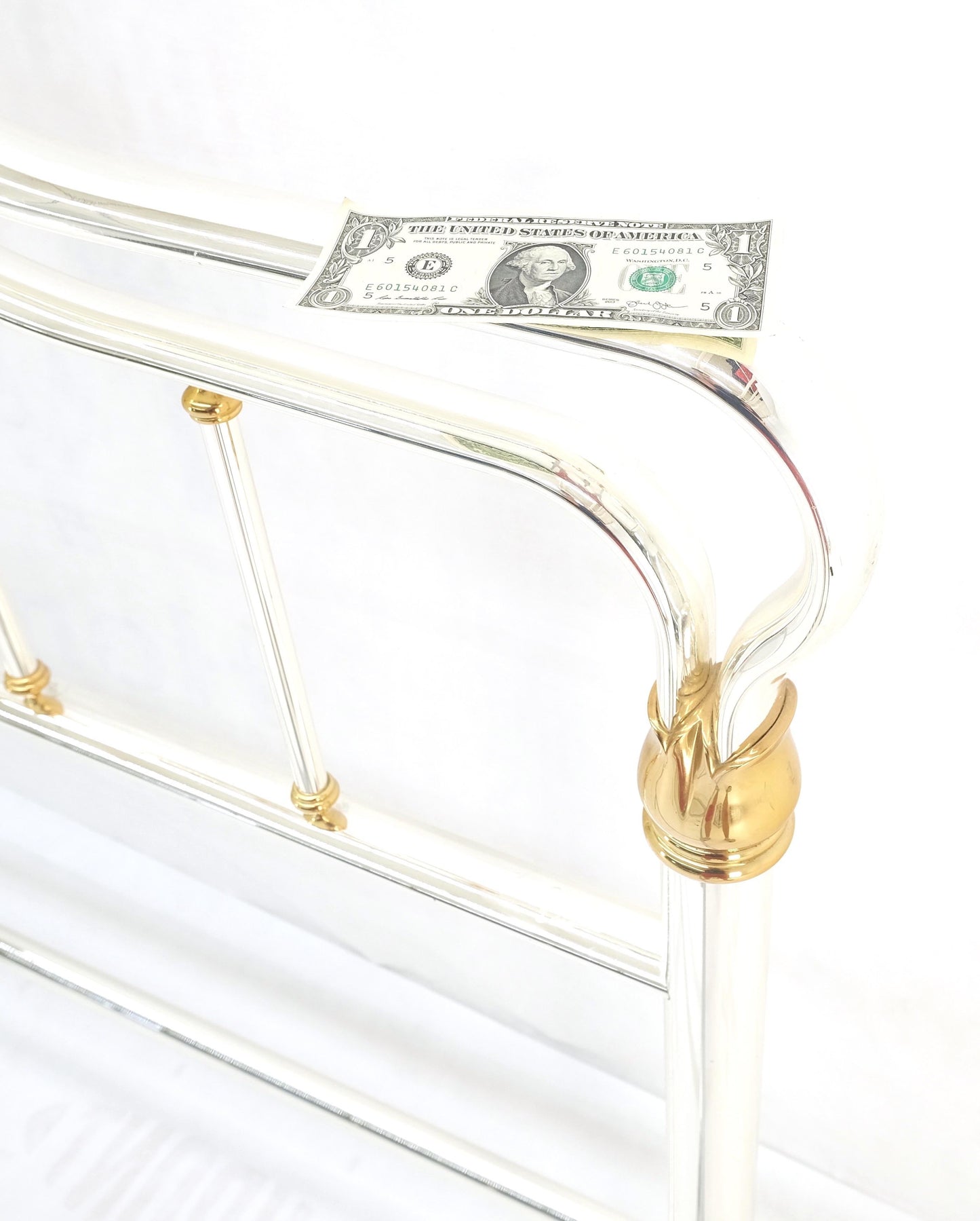 EstablishedLines Brass & Silver Plated King Size Hollywood Regency Bed Frame Rails Mid Century
