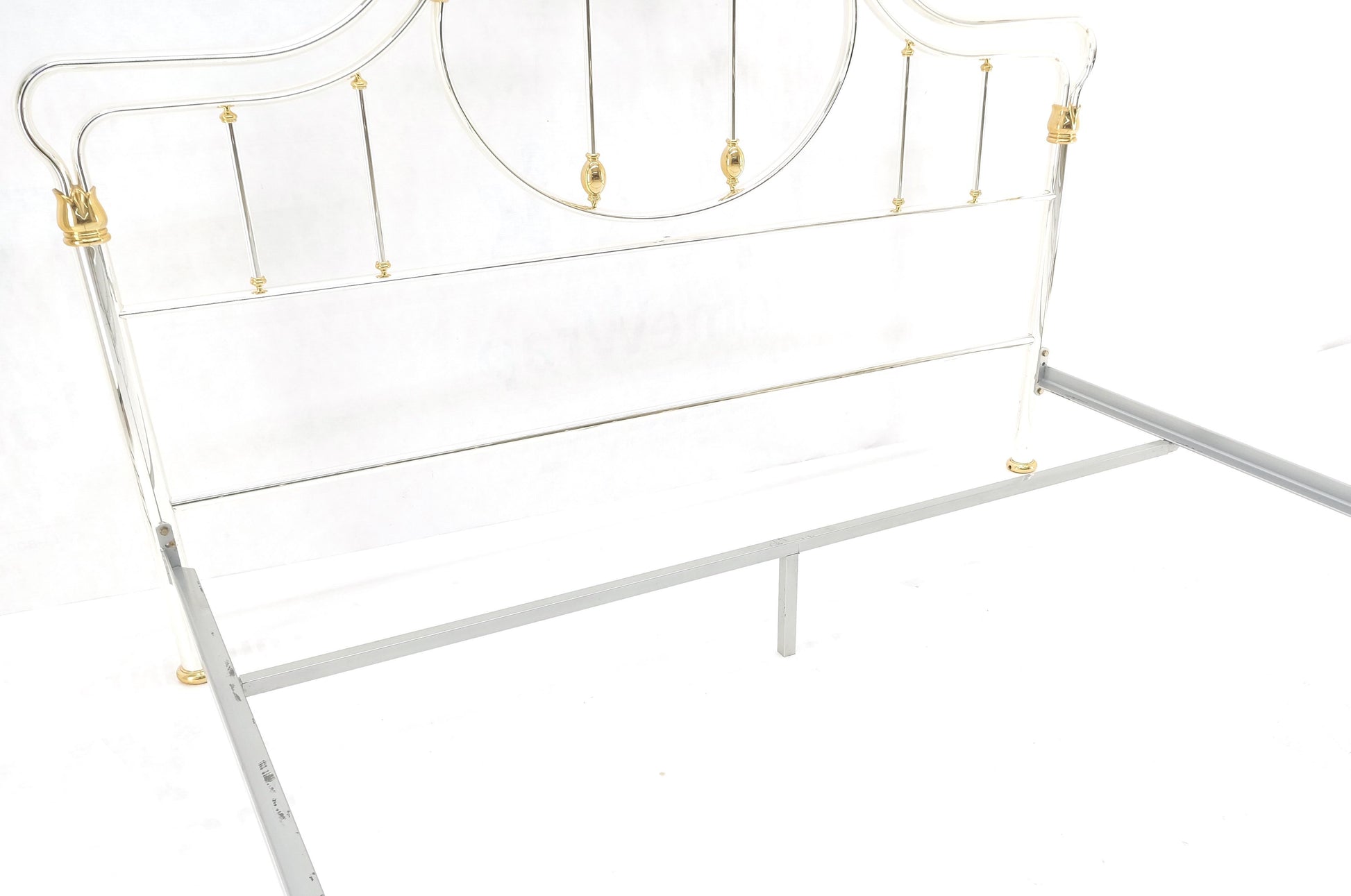EstablishedLines Brass & Silver Plated King Size Hollywood Regency Bed Frame Rails Mid Century