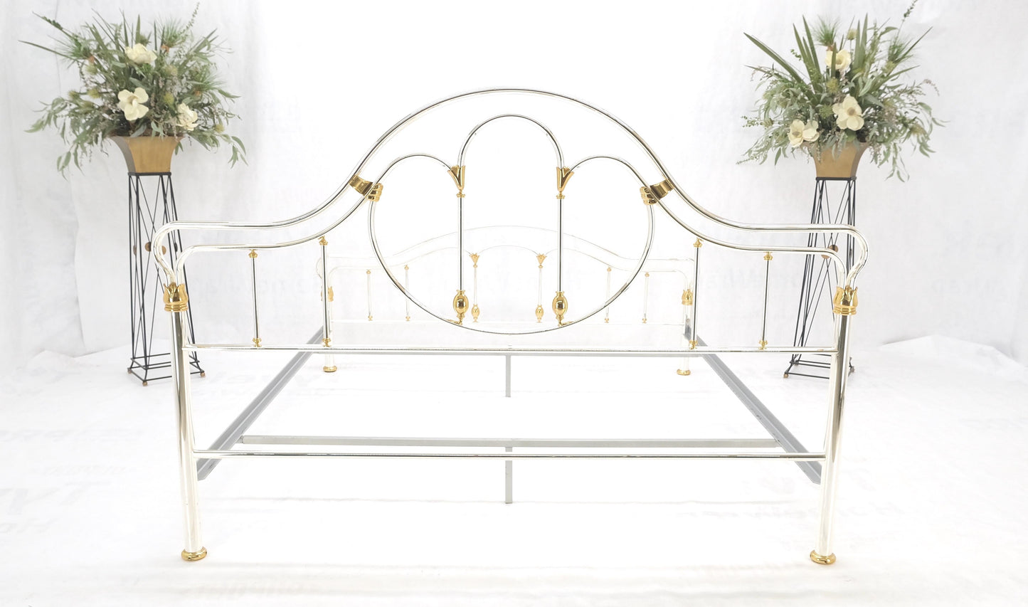 EstablishedLines Brass & Silver Plated King Size Hollywood Regency Bed Frame Rails Mid Century