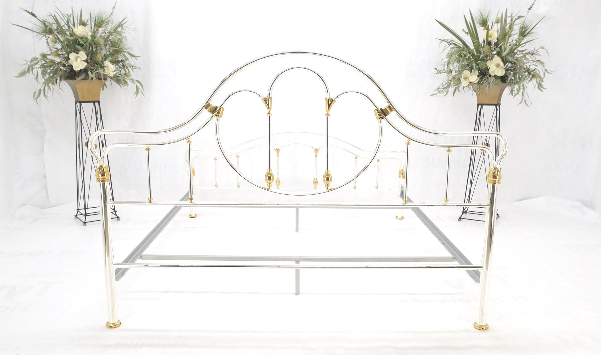 EstablishedLines Brass & Silver Plated King Size Hollywood Regency Bed Frame Rails Mid Century