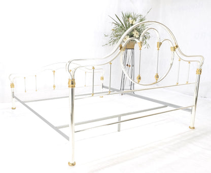 EstablishedLines Brass & Silver Plated King Size Hollywood Regency Bed Frame Rails Mid Century