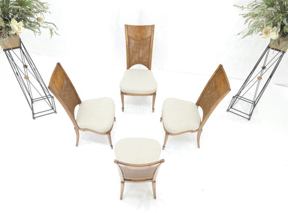 EstablishedLines Set 4 Burl Wood Cane Back NEW Upholstery Dining Chairs Mid Century Modern MINT!