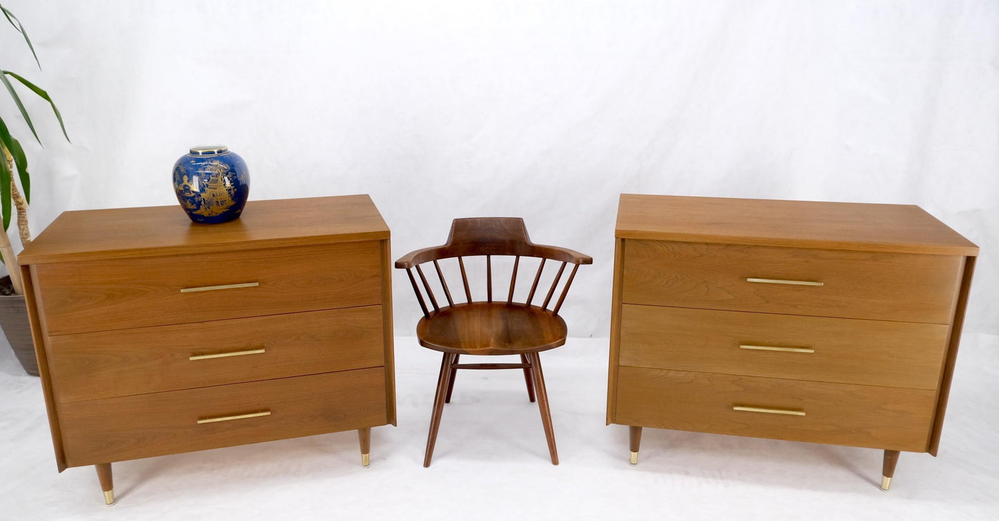 EstablishedLines Pair John Stuart Refinished 3 Drawer Bachelor Chests Dressers W/ Long Brass Pull