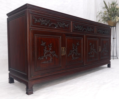 EstablishedLines Asian Mid Century Modern Carved 4 Doors 3 Drawers Credenza Dark Solid Teak MINT