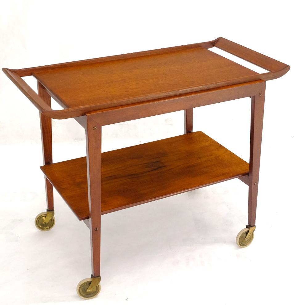 EstablishedLines Danish Mid-Century Modern Teak Cart w/ Removable Tray on Wheels