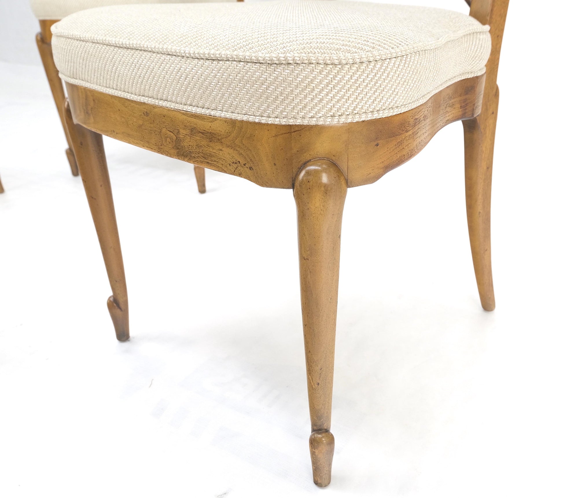 EstablishedLines Set 4 Burl Wood Cane Back NEW Upholstery Dining Chairs Mid Century Modern MINT!