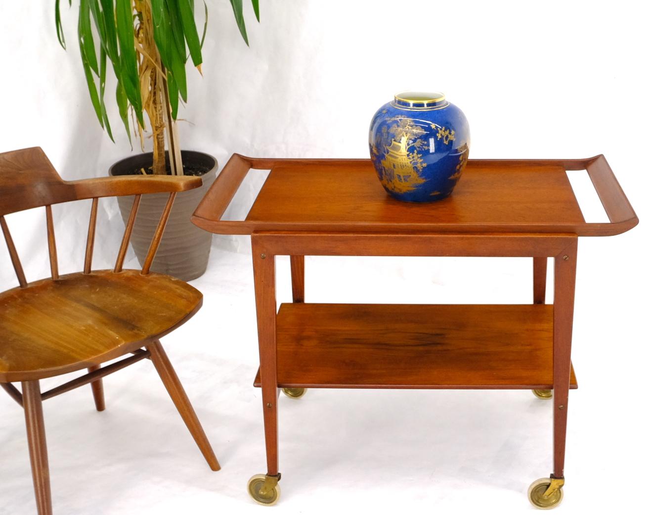 EstablishedLines Danish Mid-Century Modern Teak Cart w/ Removable Tray on Wheels