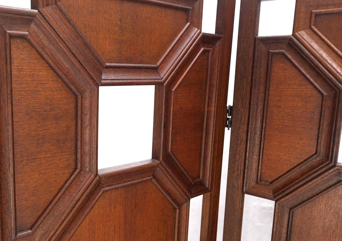 4 Panel Honey Comb Checker Board Style Carved Teak Screen Room Divider MINT!