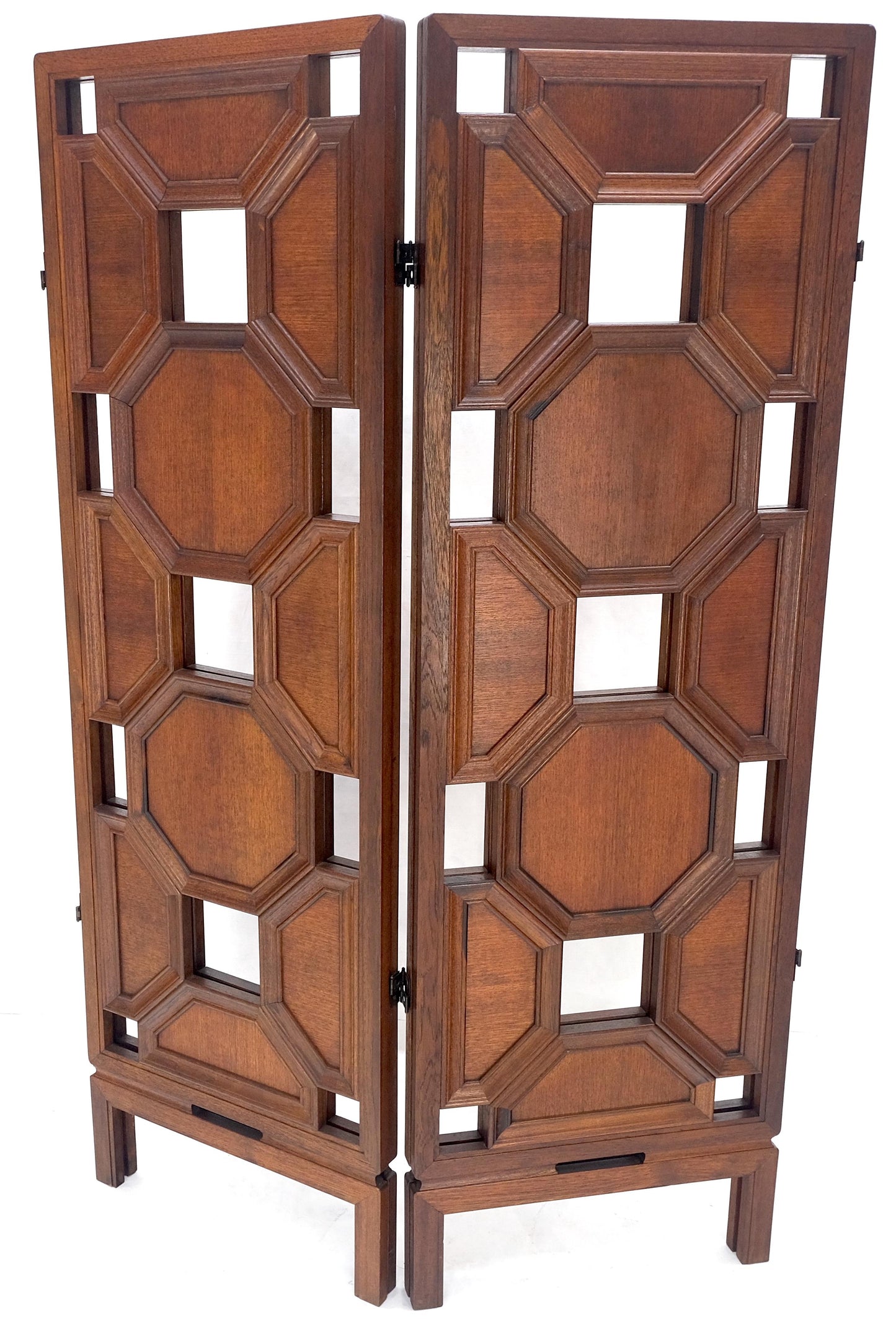 4 Panel Honey Comb Checker Board Style Carved Teak Screen Room Divider MINT!