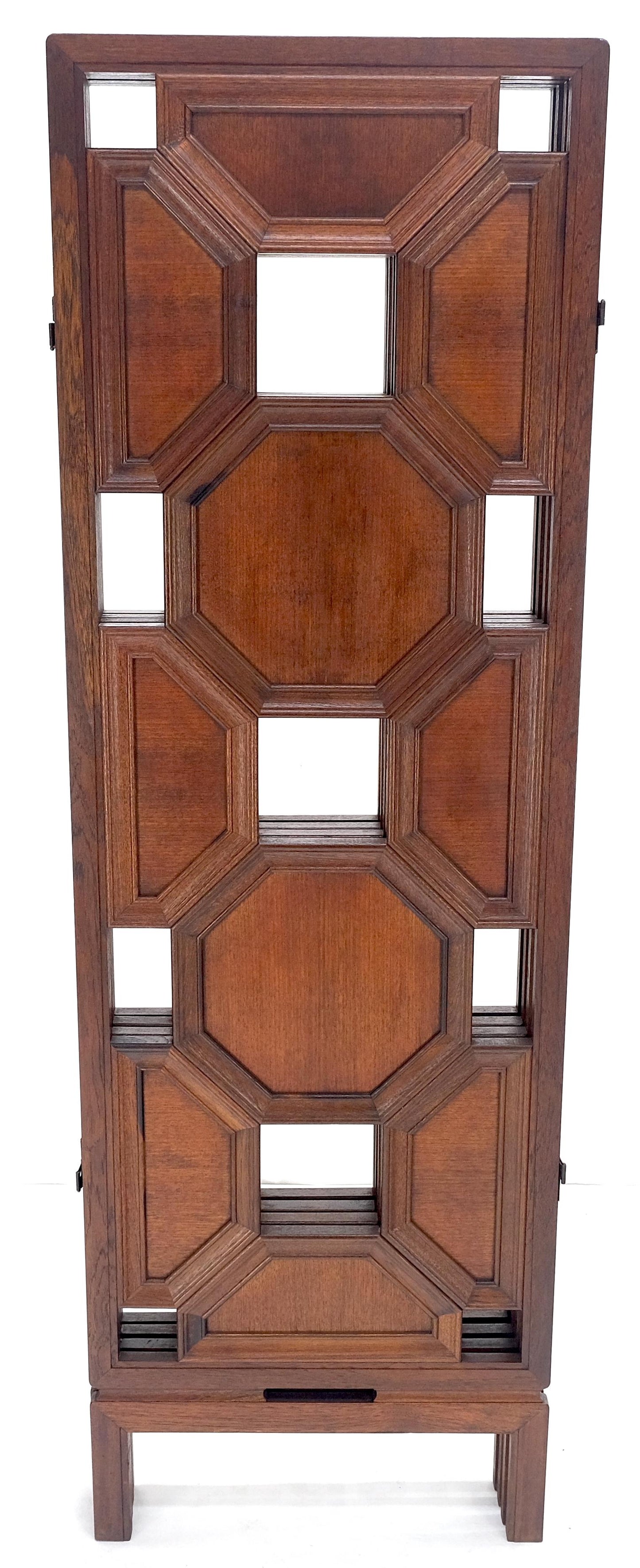 4 Panel Honey Comb Checker Board Style Carved Teak Screen Room Divider MINT!