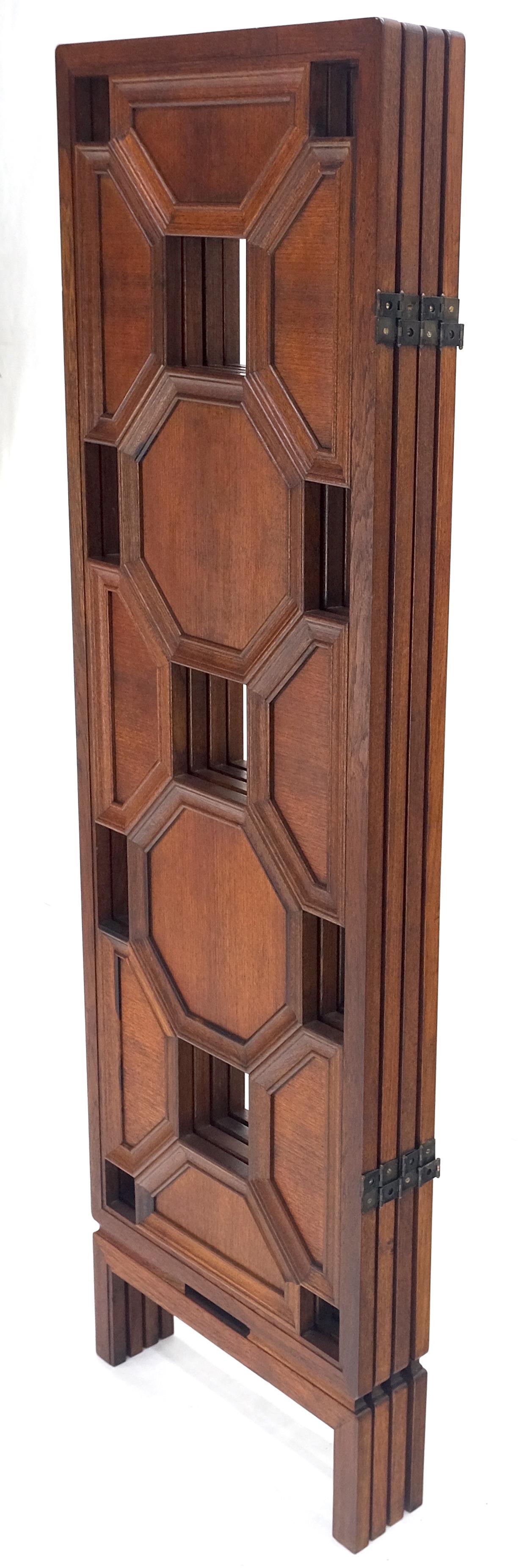 4 Panel Honey Comb Checker Board Style Carved Teak Screen Room Divider MINT!