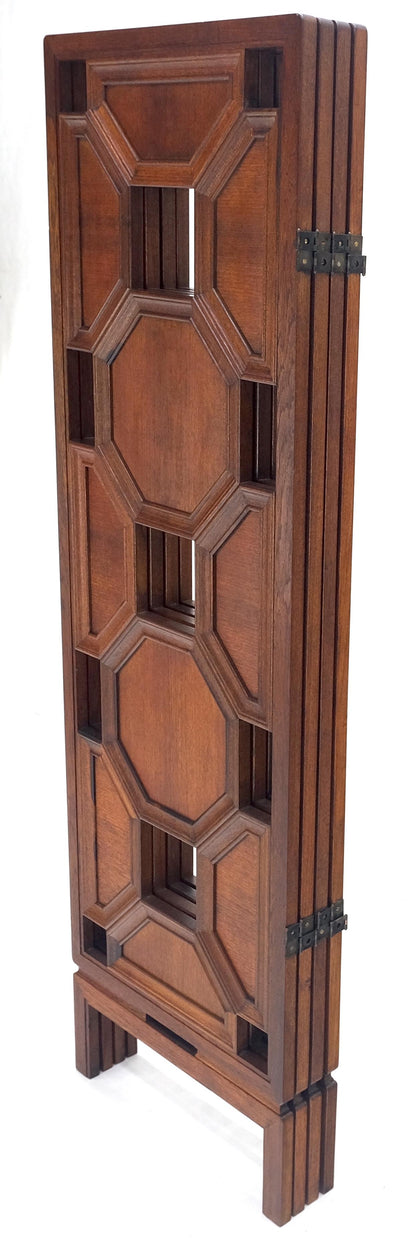 4 Panel Honey Comb Checker Board Style Carved Teak Screen Room Divider MINT!