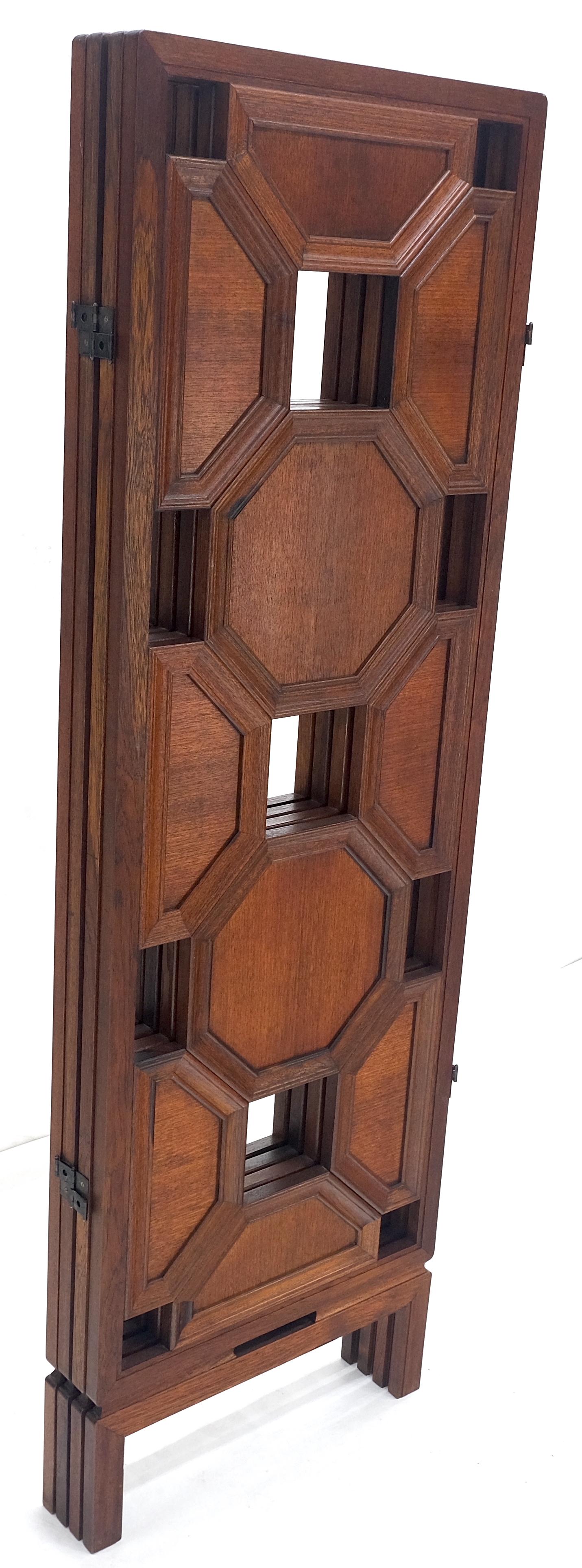 4 Panel Honey Comb Checker Board Style Carved Teak Screen Room Divider MINT!