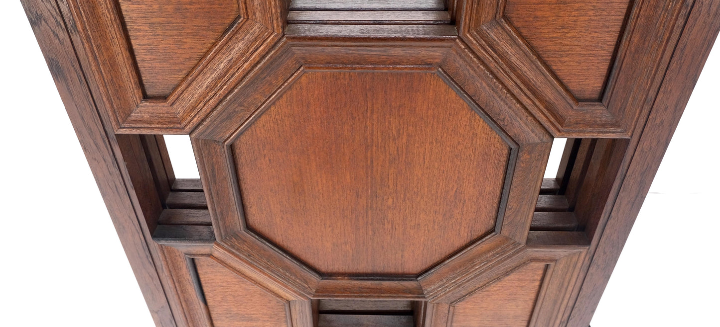 4 Panel Honey Comb Checker Board Style Carved Teak Screen Room Divider MINT!
