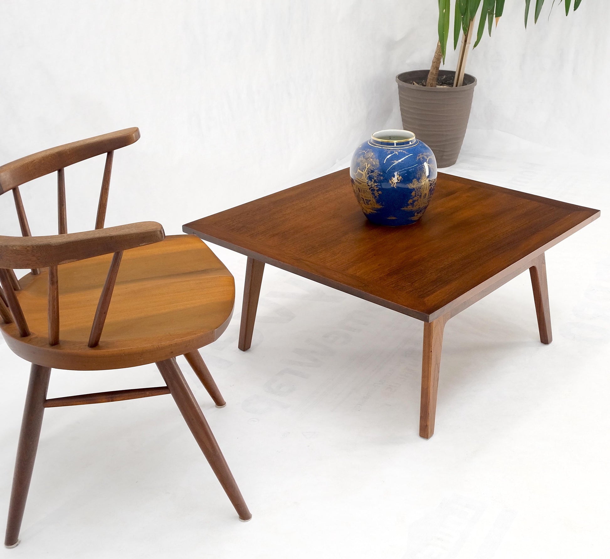 EstablishedLines Square Walnut Mid Century Modern "Floating" Top Coffee Center Table Risom Style