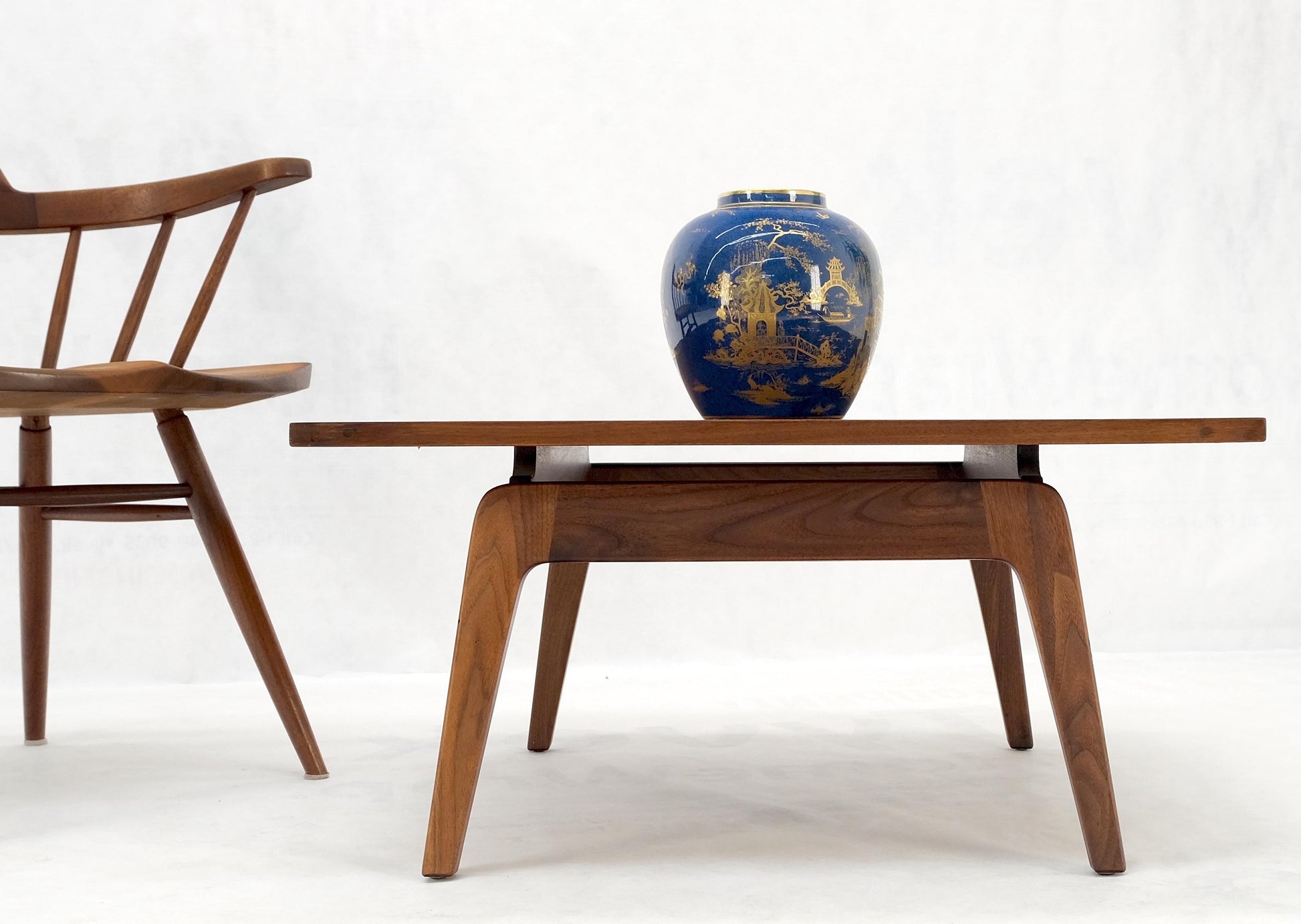 EstablishedLines Square Walnut Mid Century Modern "Floating" Top Coffee Center Table Risom Style