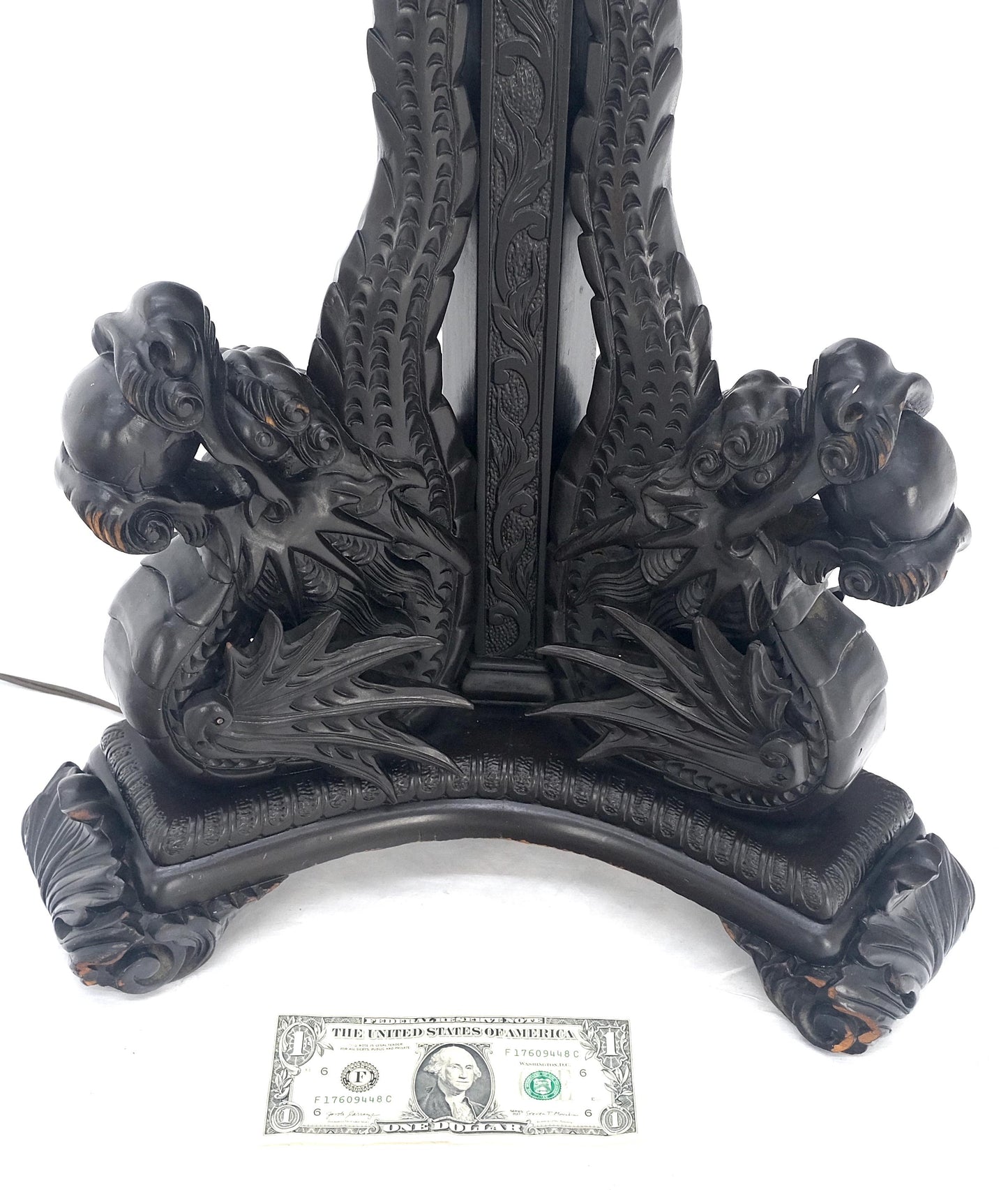 Large 51" Tall Foo Lions Fine Carved Mahogany Floor Lamp Base MINT!