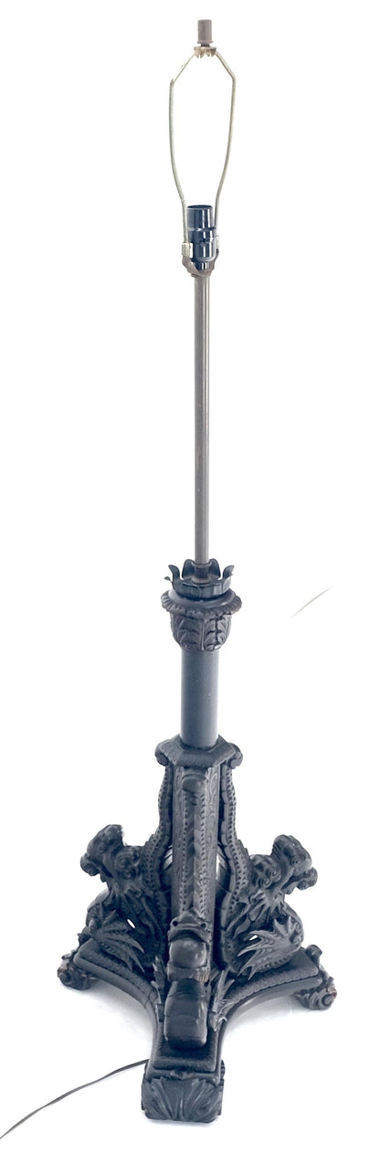 Large 51" Tall Foo Lions Fine Carved Mahogany Floor Lamp Base MINT!