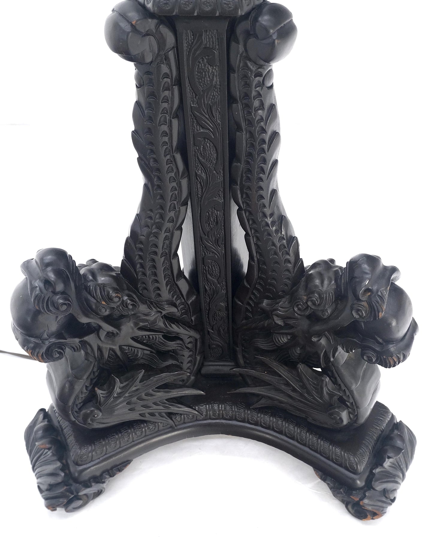 Large 51" Tall Foo Lions Fine Carved Mahogany Floor Lamp Base MINT!