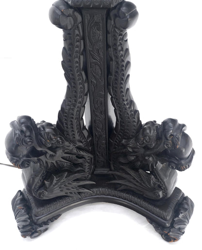 Large 51" Tall Foo Lions Fine Carved Mahogany Floor Lamp Base MINT!