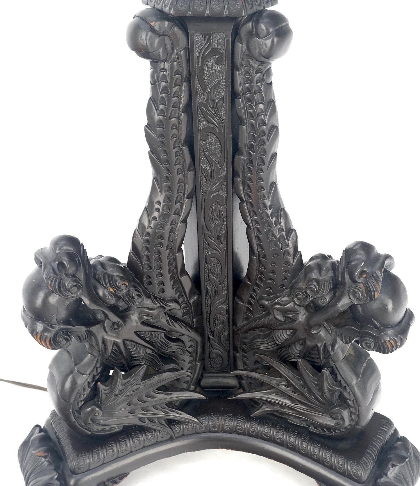 Large 51" Tall Foo Lions Fine Carved Mahogany Floor Lamp Base MINT!