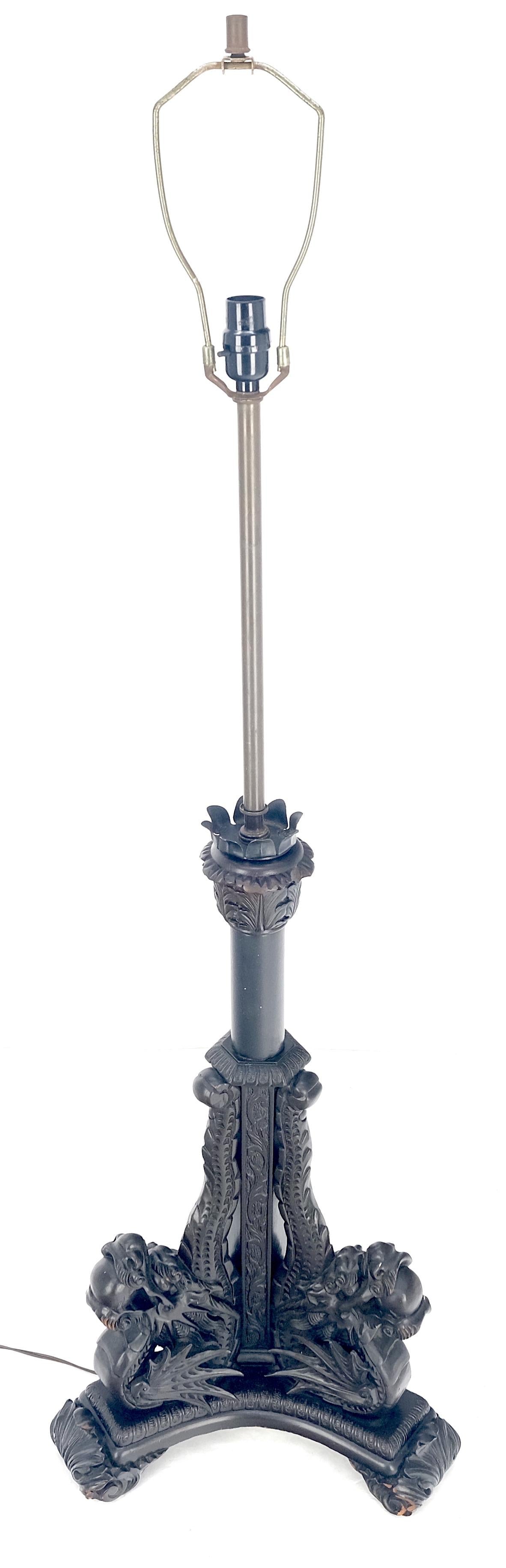 Large 51" Tall Foo Lions Fine Carved Mahogany Floor Lamp Base MINT!