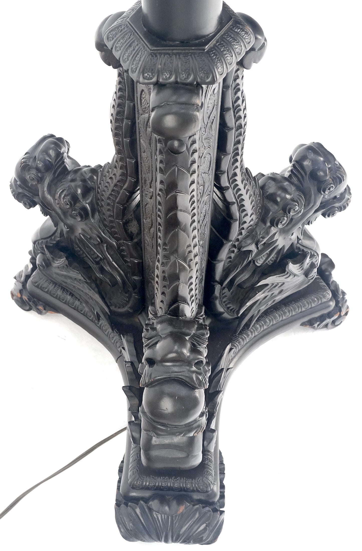 Large 51" Tall Foo Lions Fine Carved Mahogany Floor Lamp Base MINT!