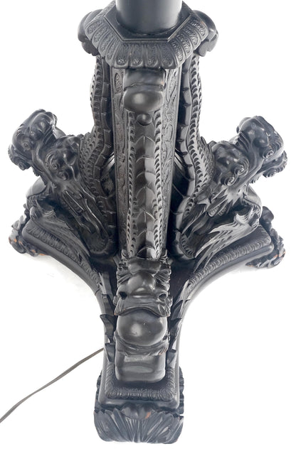 Large 51" Tall Foo Lions Fine Carved Mahogany Floor Lamp Base MINT!