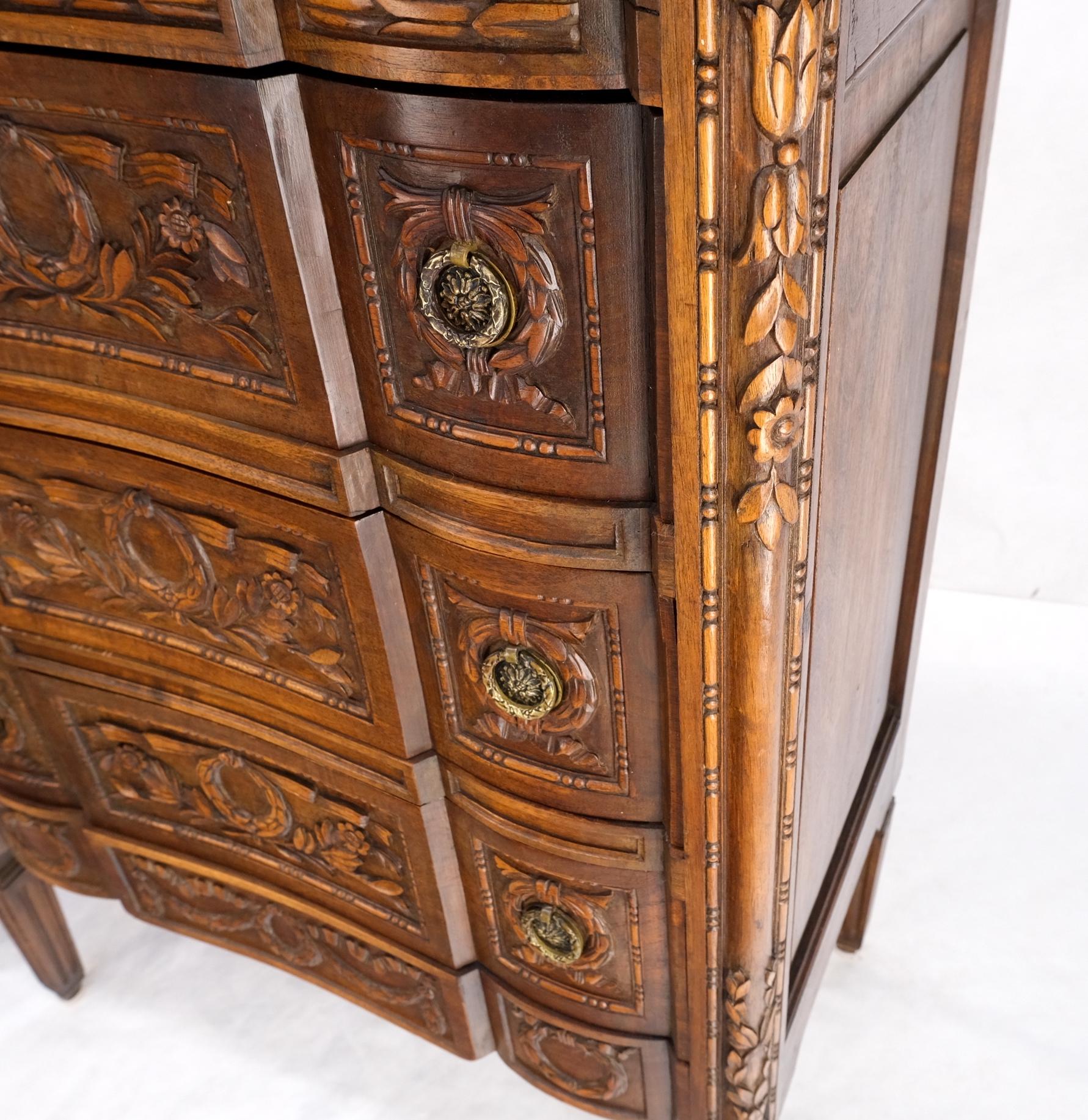 EstablishedLines Pair Antique Marble Top Finely Carved 3 Drawers Brass Pulls Bachelor Chests MINT