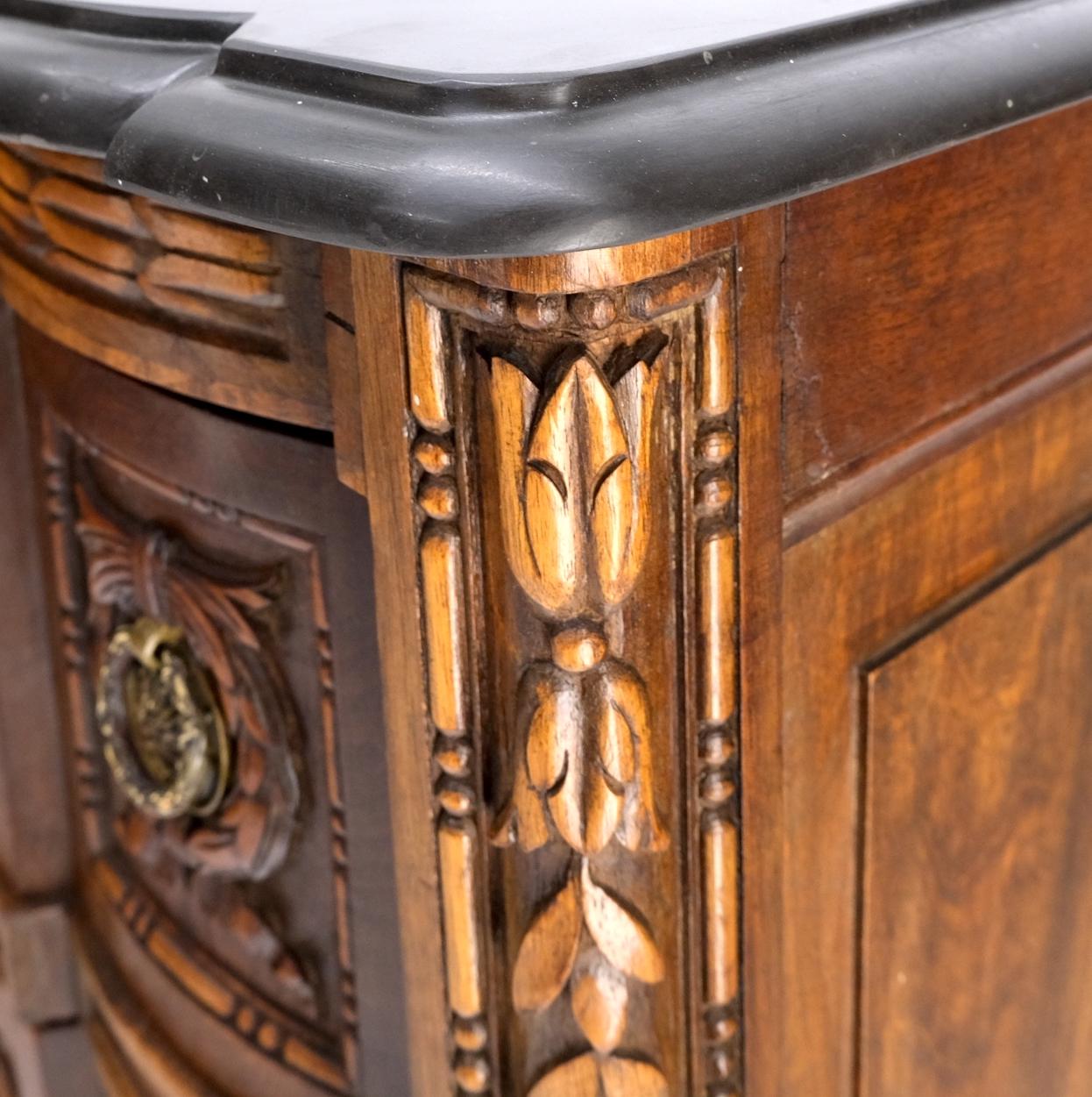 EstablishedLines Pair Antique Marble Top Finely Carved 3 Drawers Brass Pulls Bachelor Chests MINT