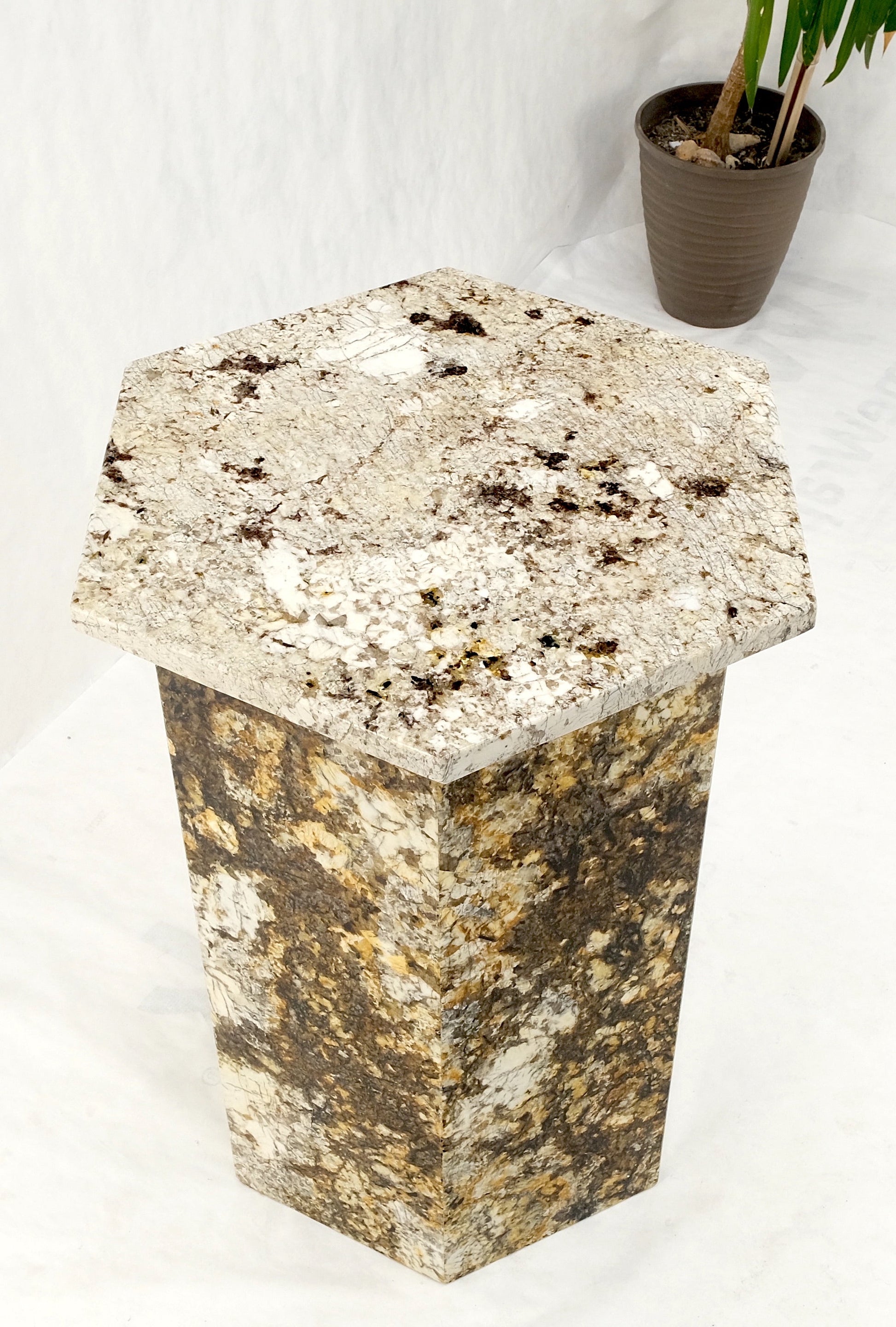EstablishedLines Large Polished Marble Stone Hexagon Shape 38" Tall Pedestal MINT!