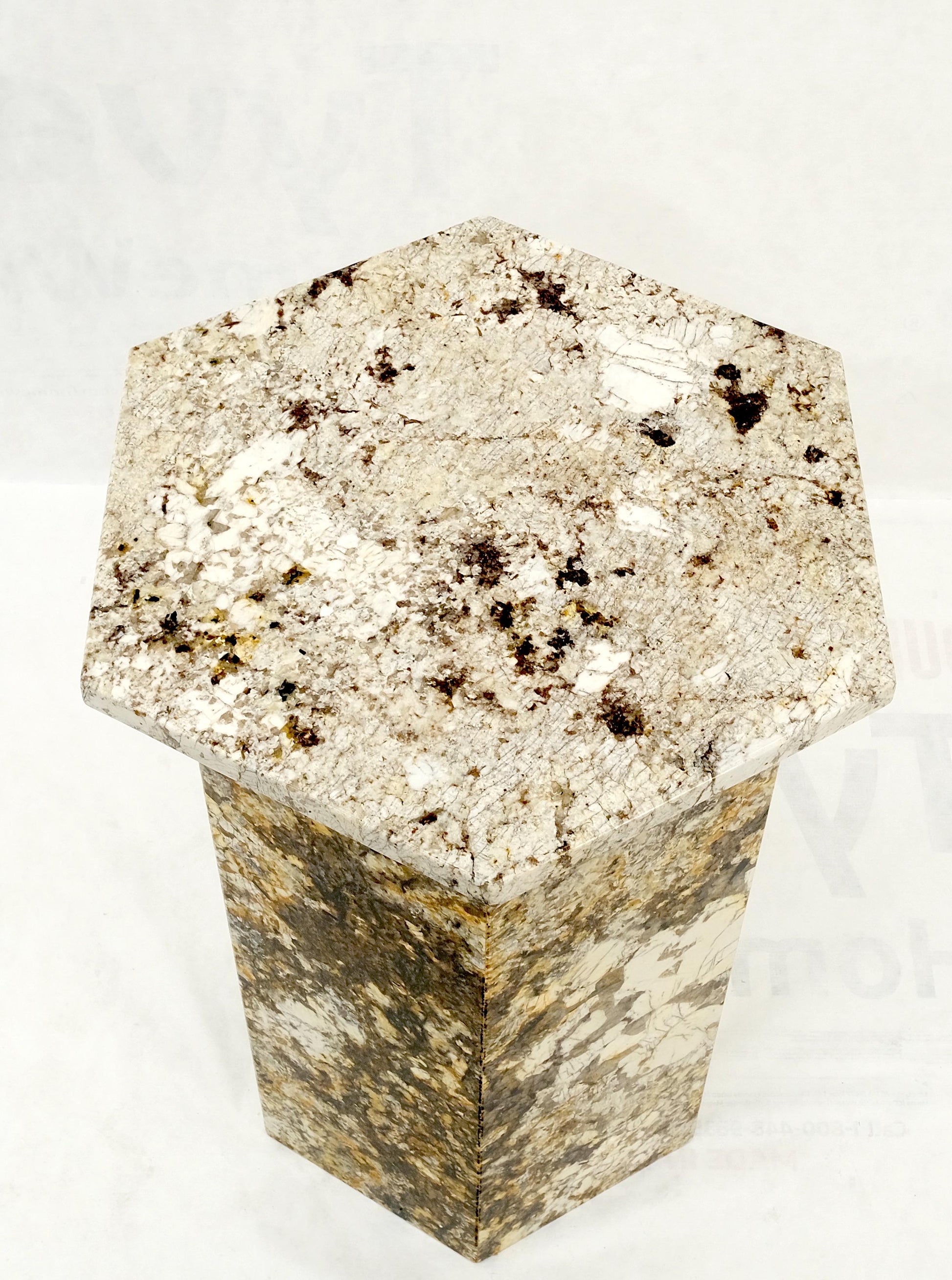 EstablishedLines Large Polished Marble Stone Hexagon Shape 38" Tall Pedestal MINT!