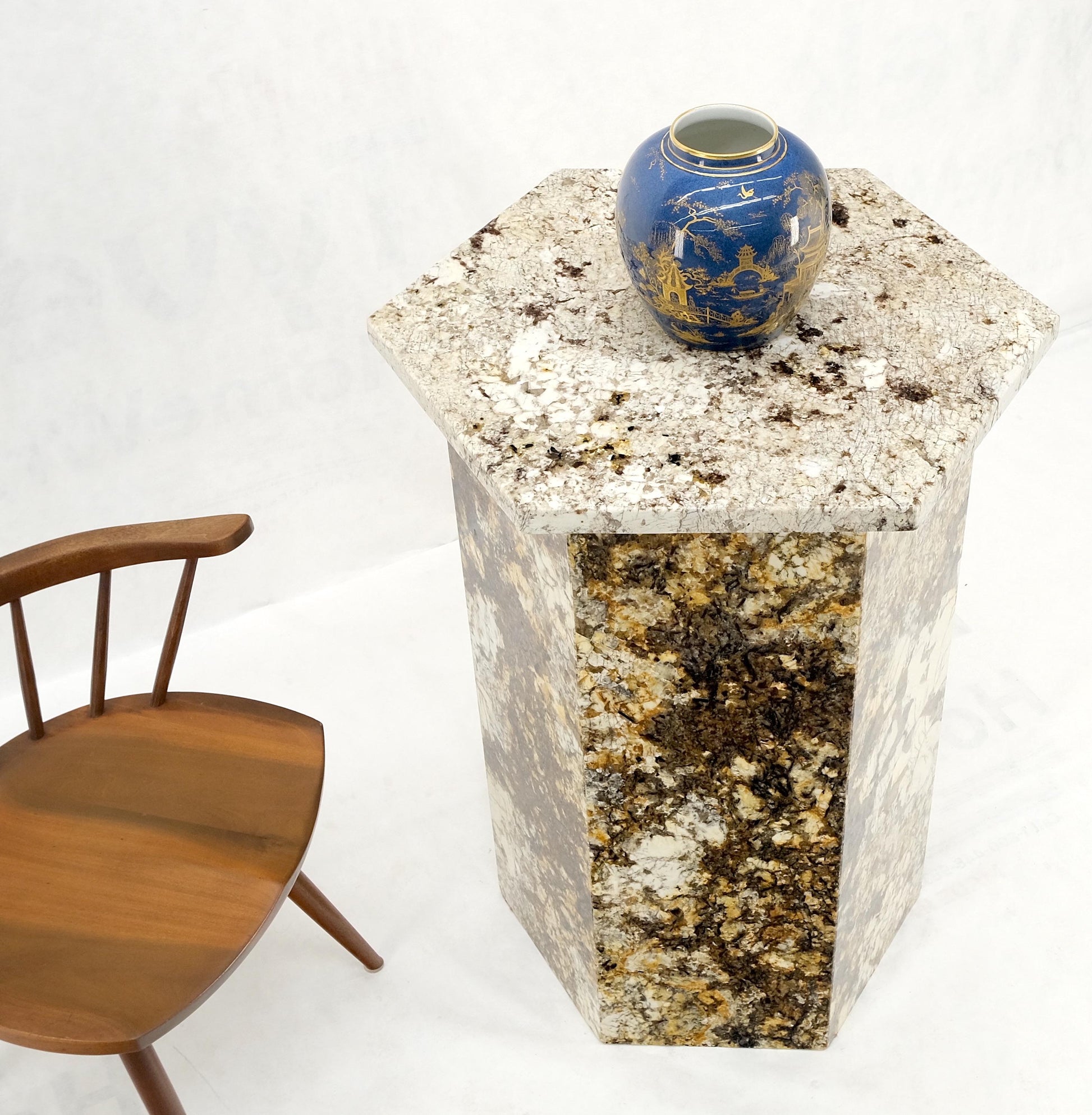 EstablishedLines Large Polished Marble Stone Hexagon Shape 38" Tall Pedestal MINT!
