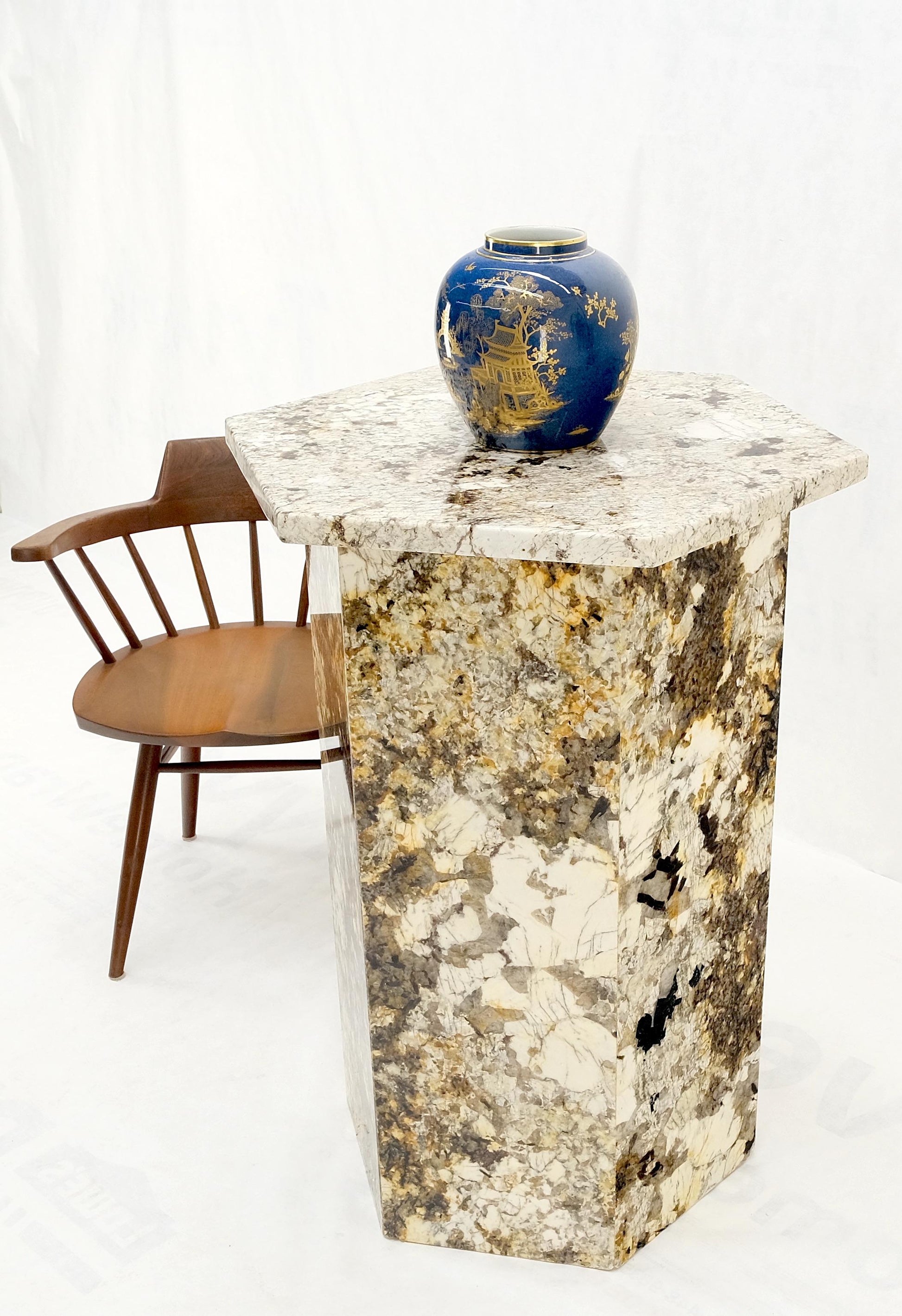 EstablishedLines Large Polished Marble Stone Hexagon Shape 38" Tall Pedestal MINT!