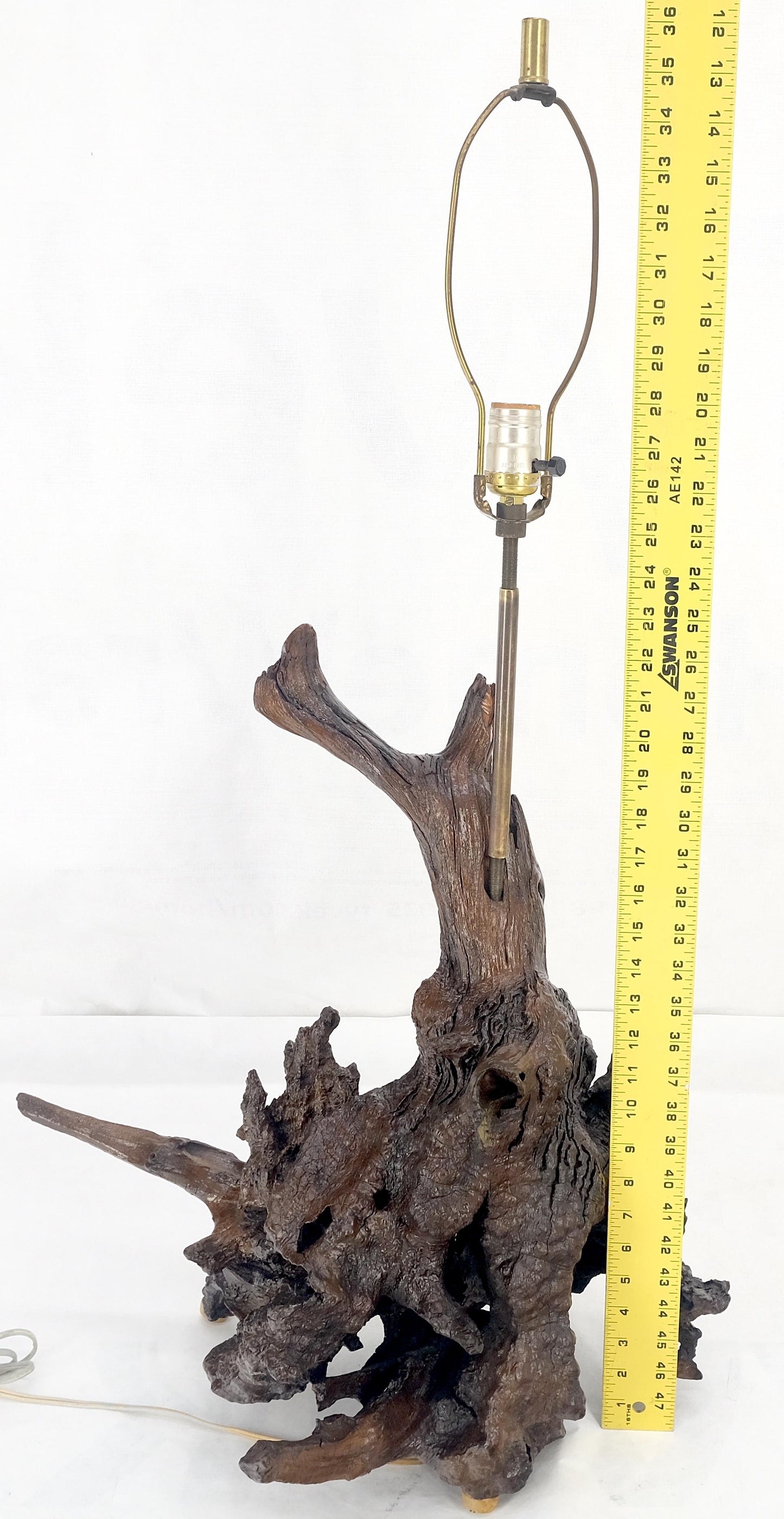Large 37" Tall Mid Century Modern Varnished Oiled Driftwood Table Lamp MINT