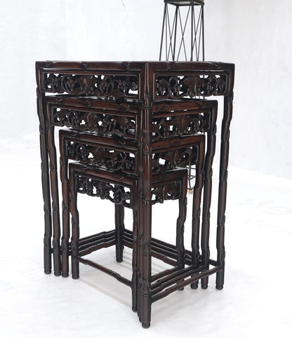 EstablishedLines Set of 4 Nesting Stacking Carved Rosewood End Side Occasional Tables Set Mint!