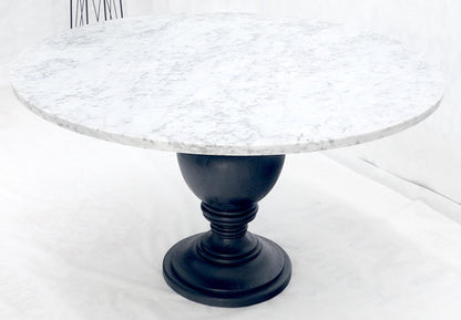 EstablishedLines Large White Grey 54" Round Marble Top Heavy Turned Onion Base Dining Table MINT!
