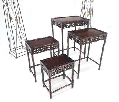 EstablishedLines Set of 4 Nesting Stacking Carved Rosewood End Side Occasional Tables Set Mint!