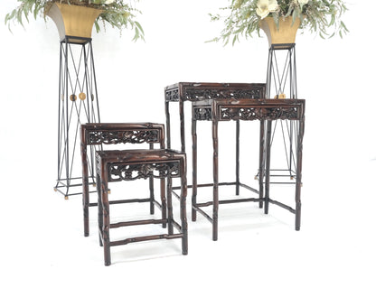 EstablishedLines Set of 4 Nesting Stacking Carved Rosewood End Side Occasional Tables Set Mint!