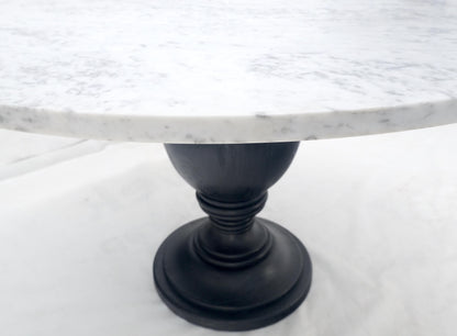 EstablishedLines Large White Grey 54" Round Marble Top Heavy Turned Onion Base Dining Table MINT!
