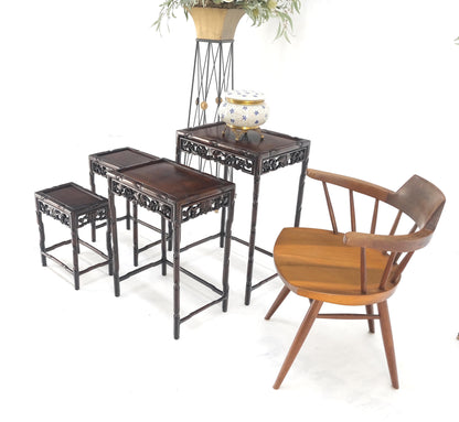 EstablishedLines Set of 4 Nesting Stacking Carved Rosewood End Side Occasional Tables Set Mint!