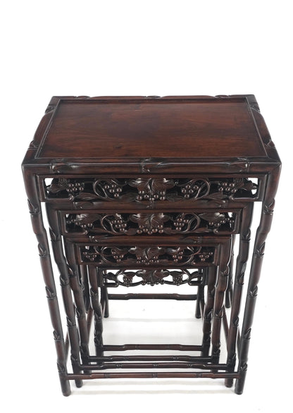 EstablishedLines Set of 4 Nesting Stacking Carved Rosewood End Side Occasional Tables Set Mint!