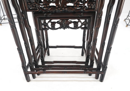 EstablishedLines Set of 4 Nesting Stacking Carved Rosewood End Side Occasional Tables Set Mint!