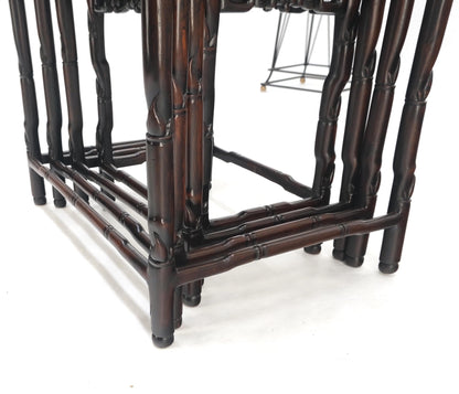 EstablishedLines Set of 4 Nesting Stacking Carved Rosewood End Side Occasional Tables Set Mint!