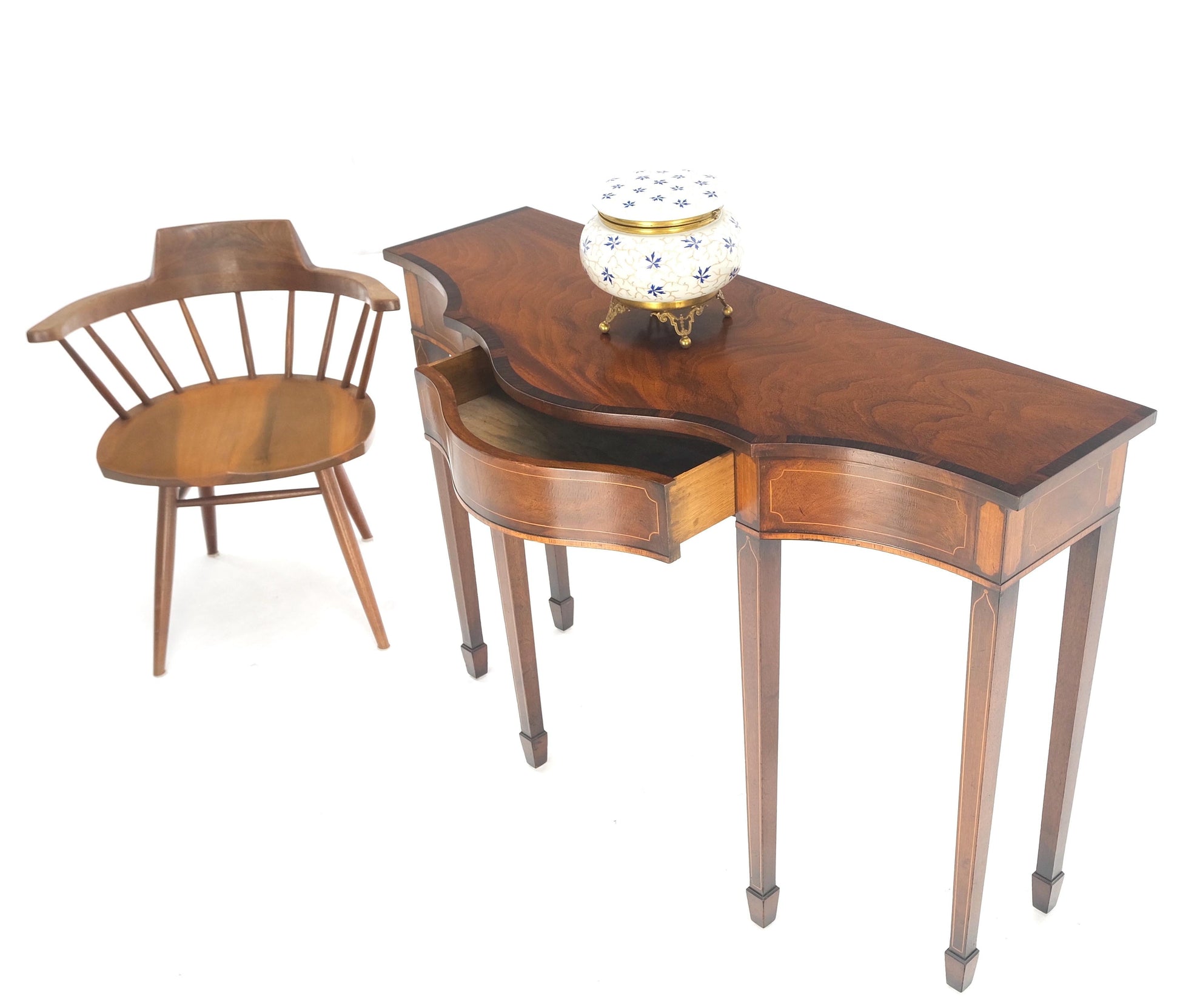EstablishedLines Federal Flame Mahogany Banded Serpentine Front 6 Legged Console Table MINT!