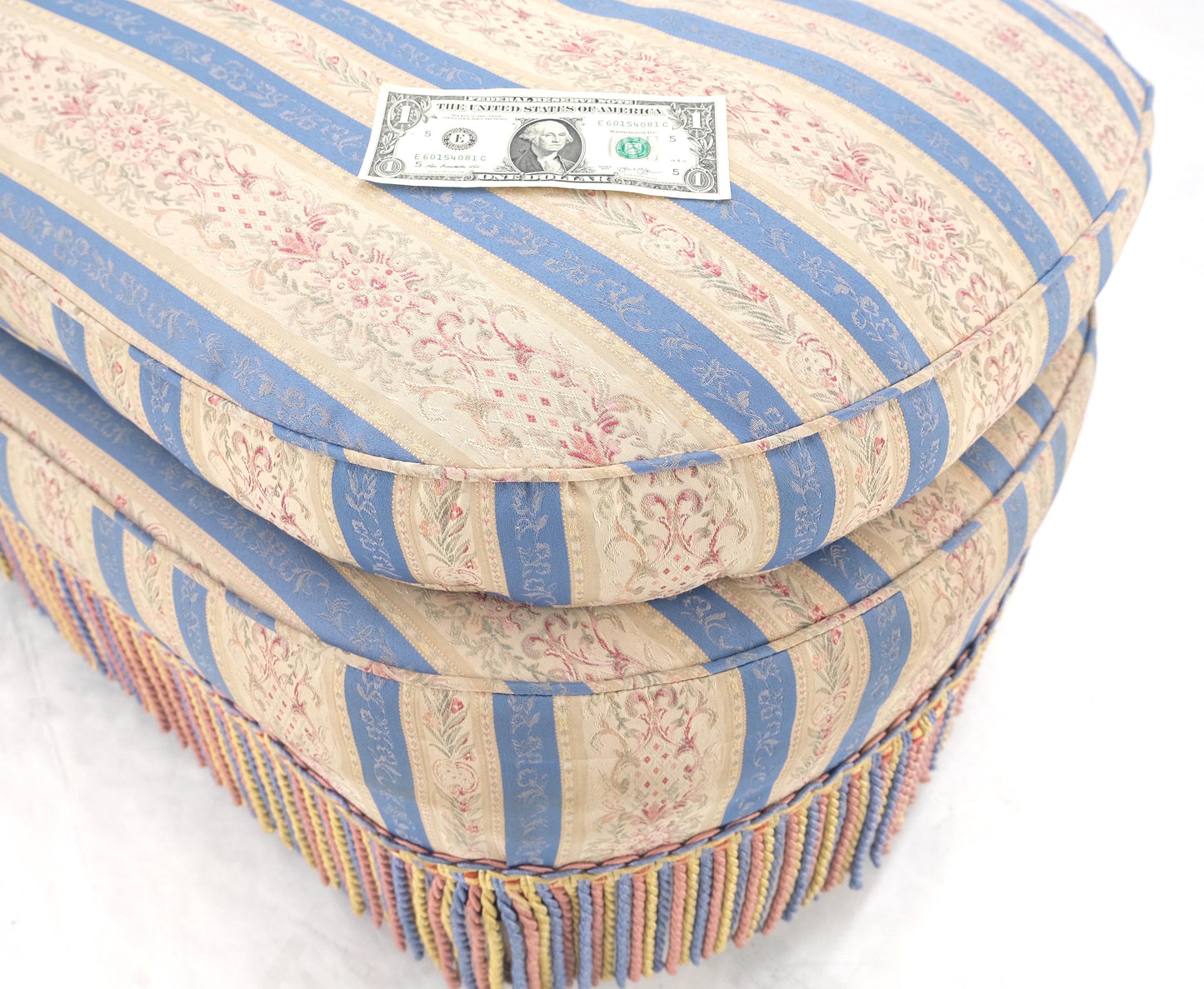 Down Filled Tassels Blue & Gold Upholstery Turned Legs Chaise Lounge MINT!